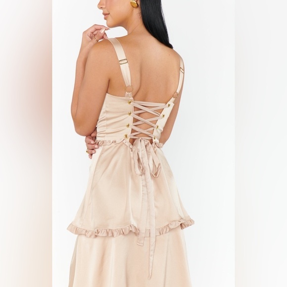 SHOW ME YOUR MUMU Lady Corset Dress In Champagne Luxe Satin - Picture 3 of 9